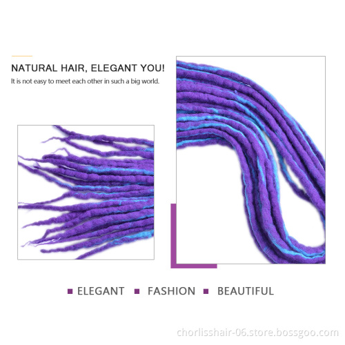 22'' Long Colorful Soft Nepal Felted Wool Handmade Afro Synthetic Dreadlocks Crochet Braids Hair For Kids And Adult Party Daily